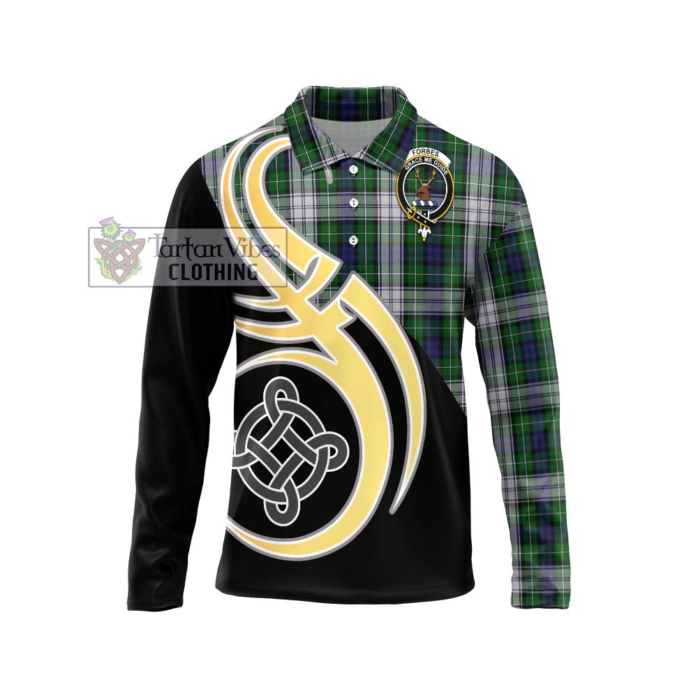 Forbes Dress Tartan Long Sleeve Polo Shirt with Family Crest and Celtic Symbol Style Unisex - Tartan Vibes Clothing