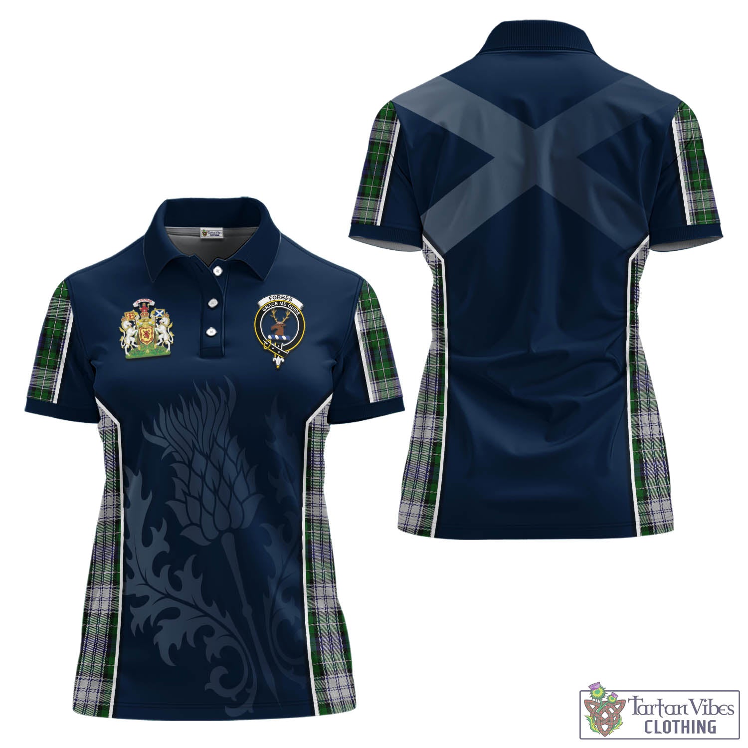 Tartan Vibes Clothing Forbes Dress Tartan Women's Polo Shirt with Family Crest and Scottish Thistle Vibes Sport Style