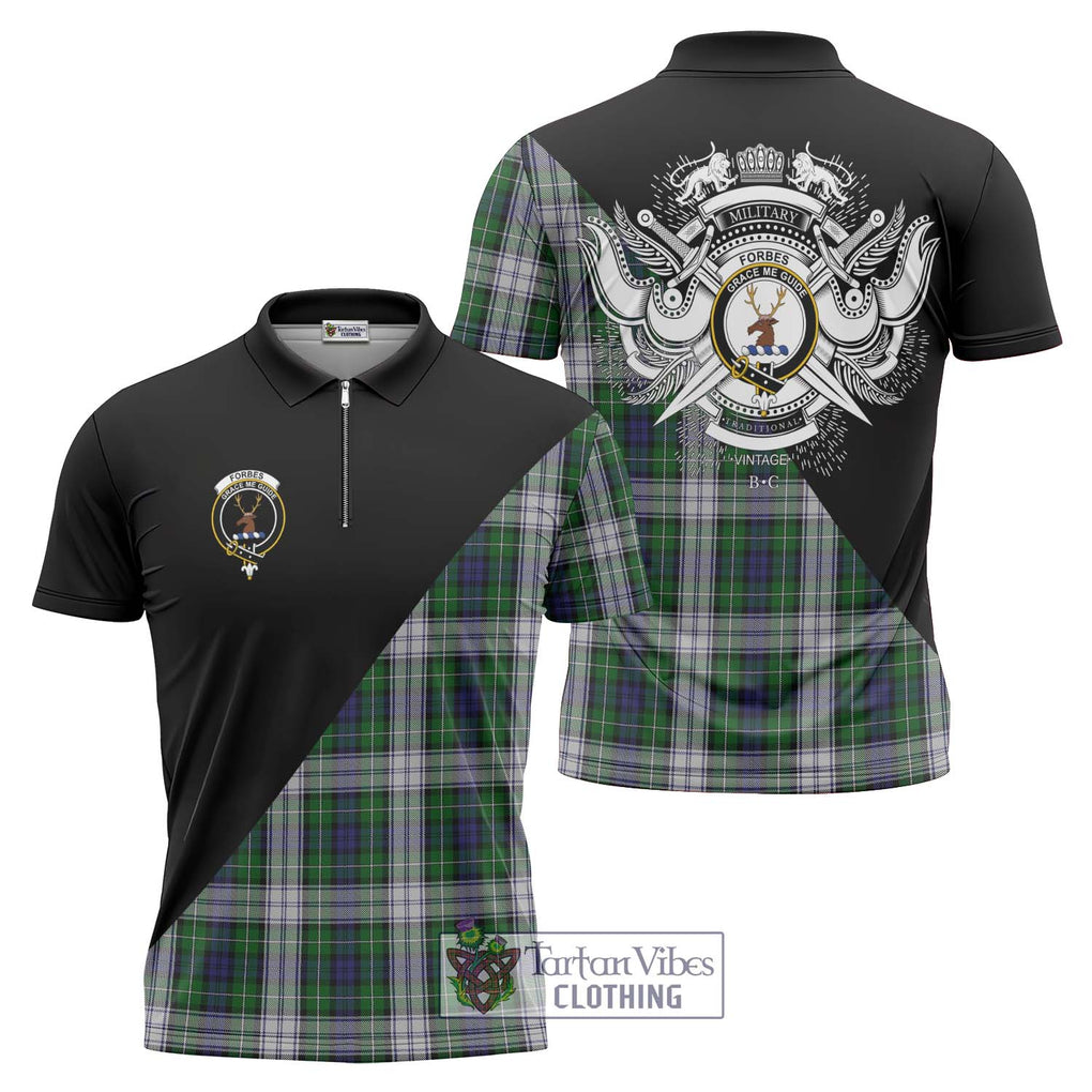 Forbes Dress Tartan Zipper Polo Shirt with Family Crest and Military Logo Style Unisex - Tartanvibesclothing Shop