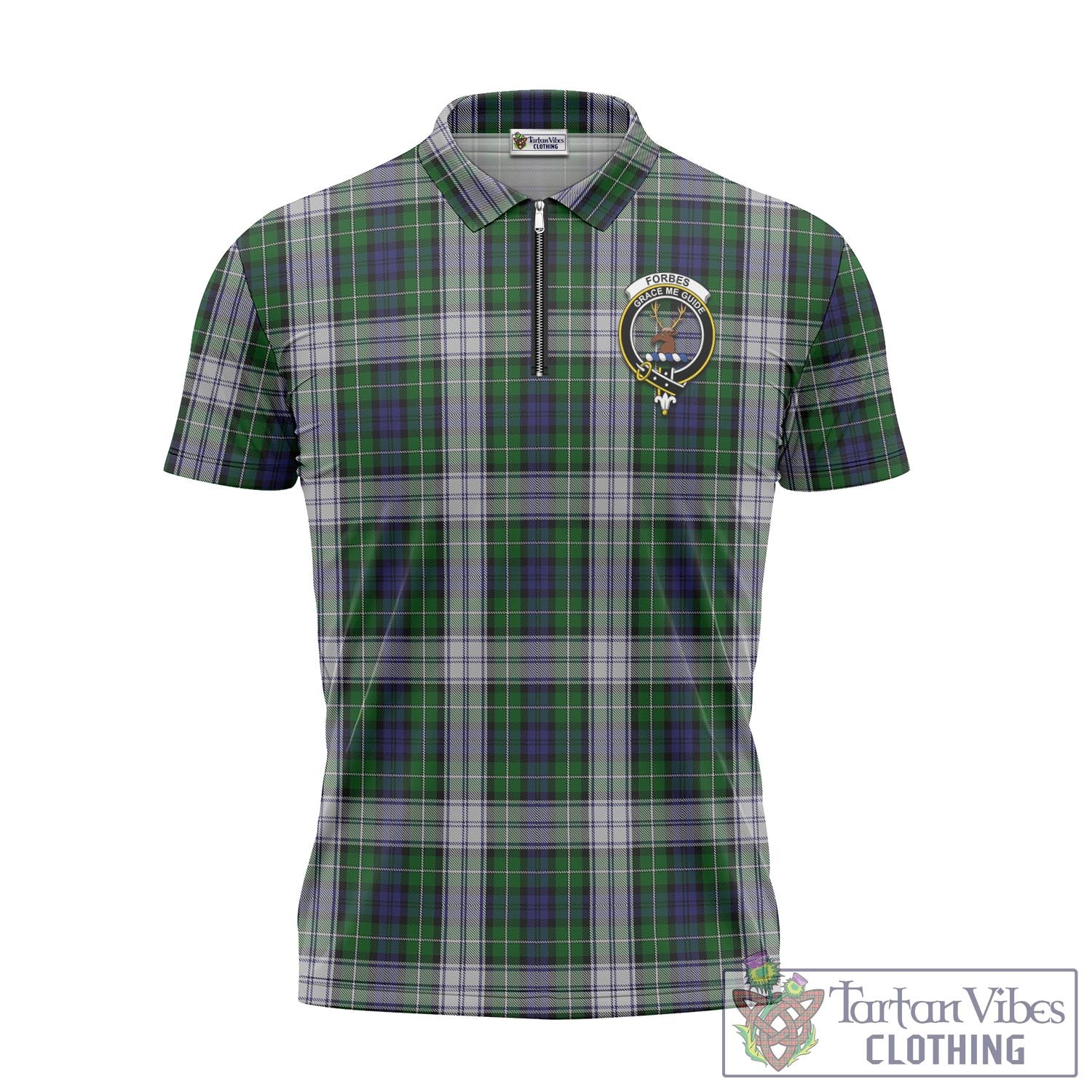 Tartan Vibes Clothing Forbes Dress Tartan Zipper Polo Shirt with Family Crest