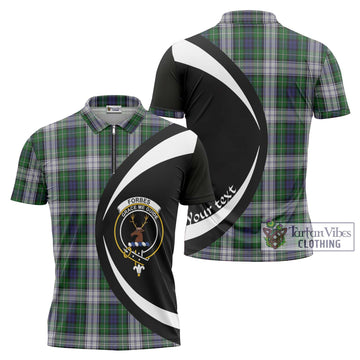 Forbes Dress Tartan Zipper Polo Shirt with Family Crest Circle Style