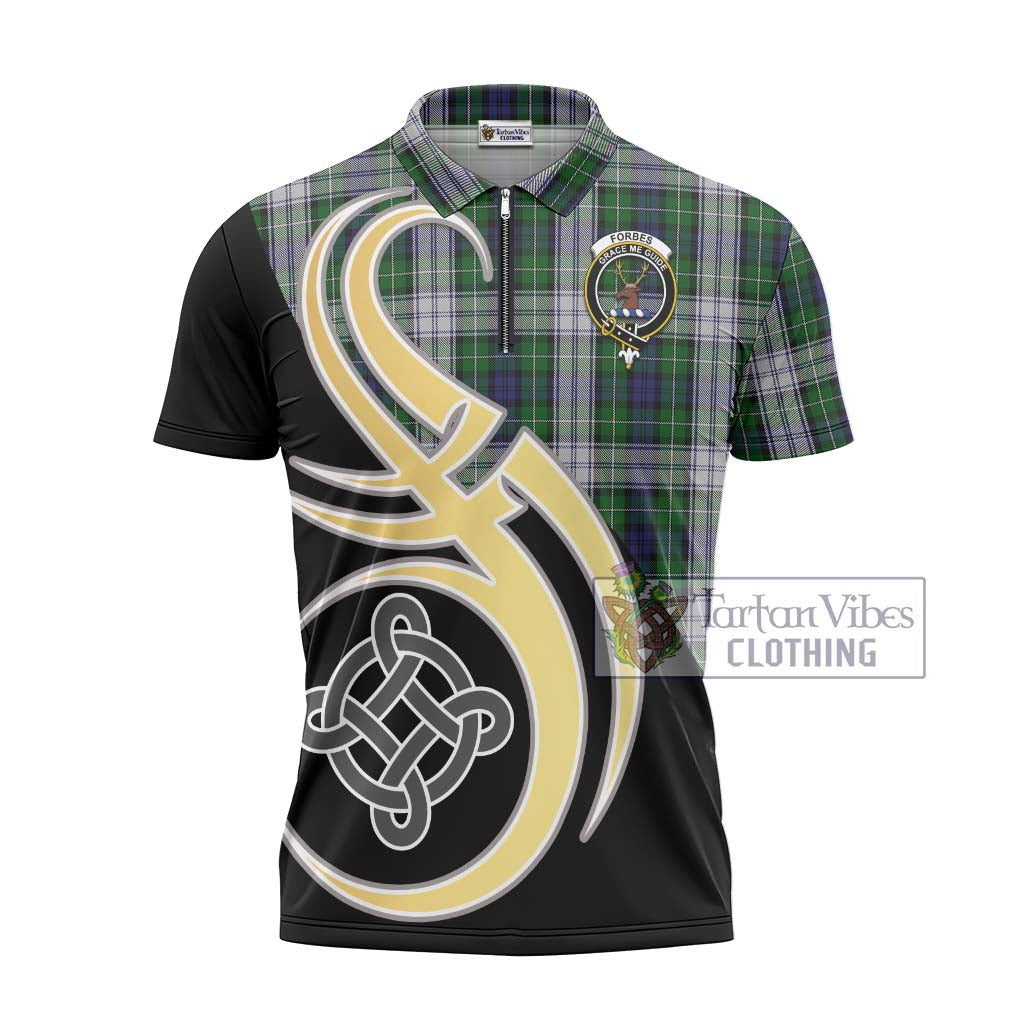 Tartan Vibes Clothing Forbes Dress Tartan Zipper Polo Shirt with Family Crest and Celtic Symbol Style