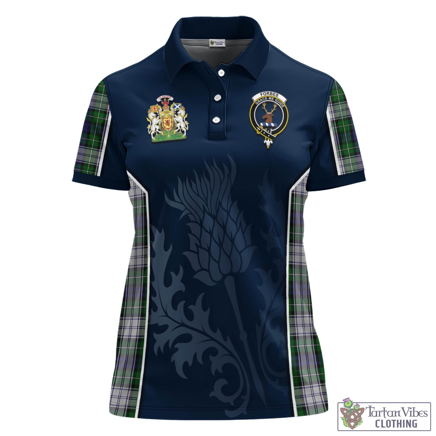 Tartan Vibes Clothing Forbes Dress Tartan Women's Polo Shirt with Family Crest and Scottish Thistle Vibes Sport Style