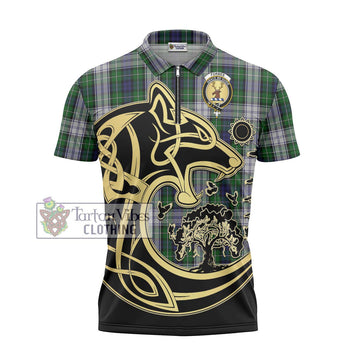 Forbes Dress Tartan Zipper Polo Shirt with Family Crest Celtic Wolf Style