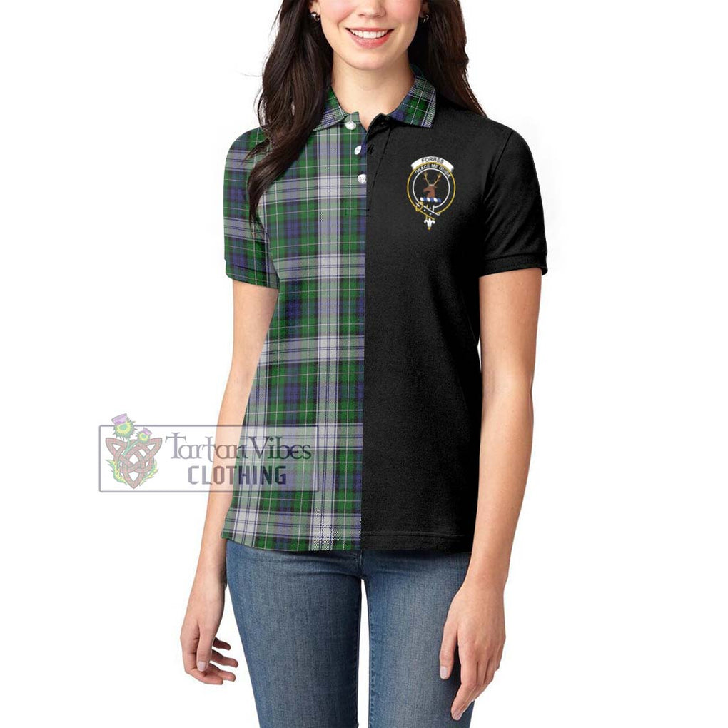 Forbes Dress Tartan Women's Polo Shirt with Family Crest and Half Of Me Style - Tartanvibesclothing Shop