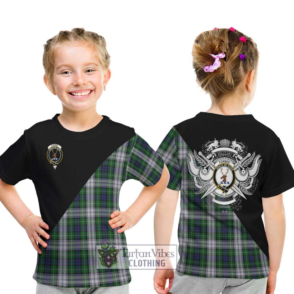 Forbes Dress Tartan Kid T-Shirt with Family Crest and Military Logo Style - Tartanvibesclothing Shop