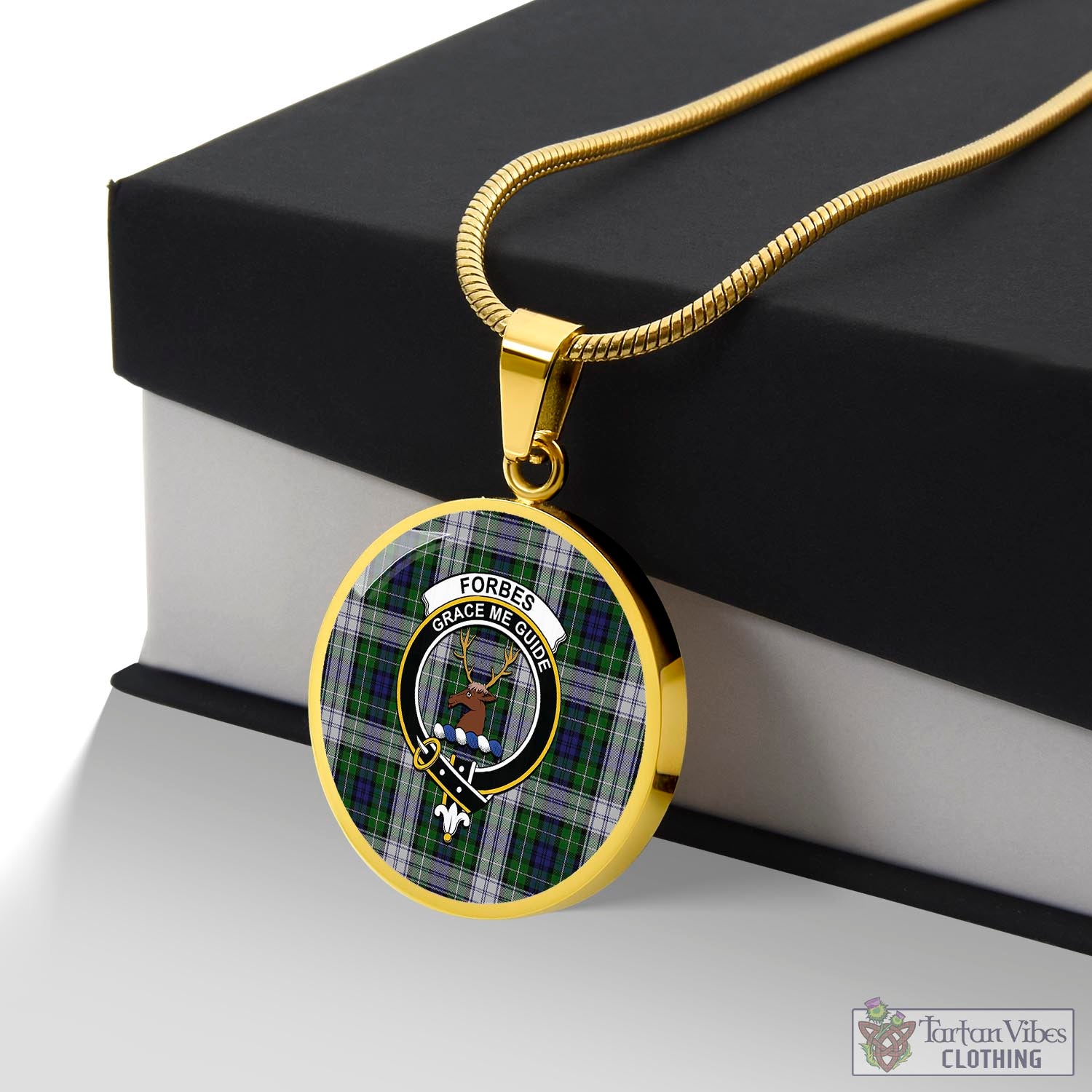 Tartan Vibes Clothing Forbes Dress Tartan Circle Necklace with Family Crest