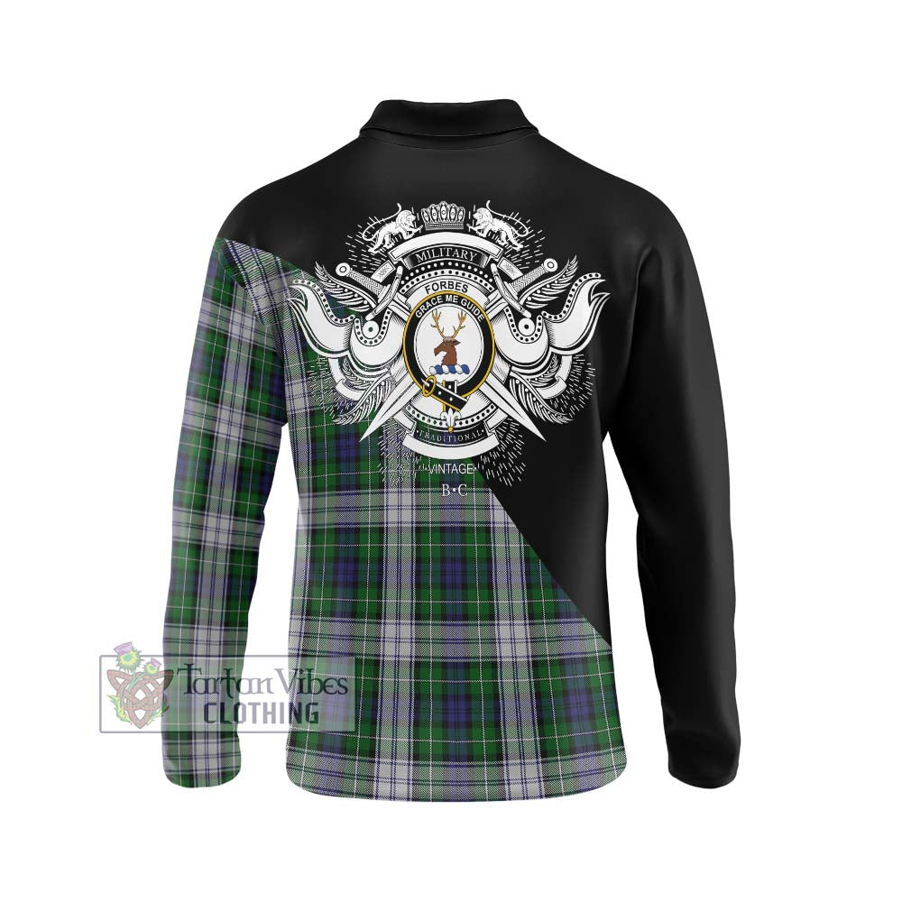 Forbes Dress Tartan Long Sleeve Polo Shirt with Family Crest and Military Logo Style - Tartanvibesclothing Shop