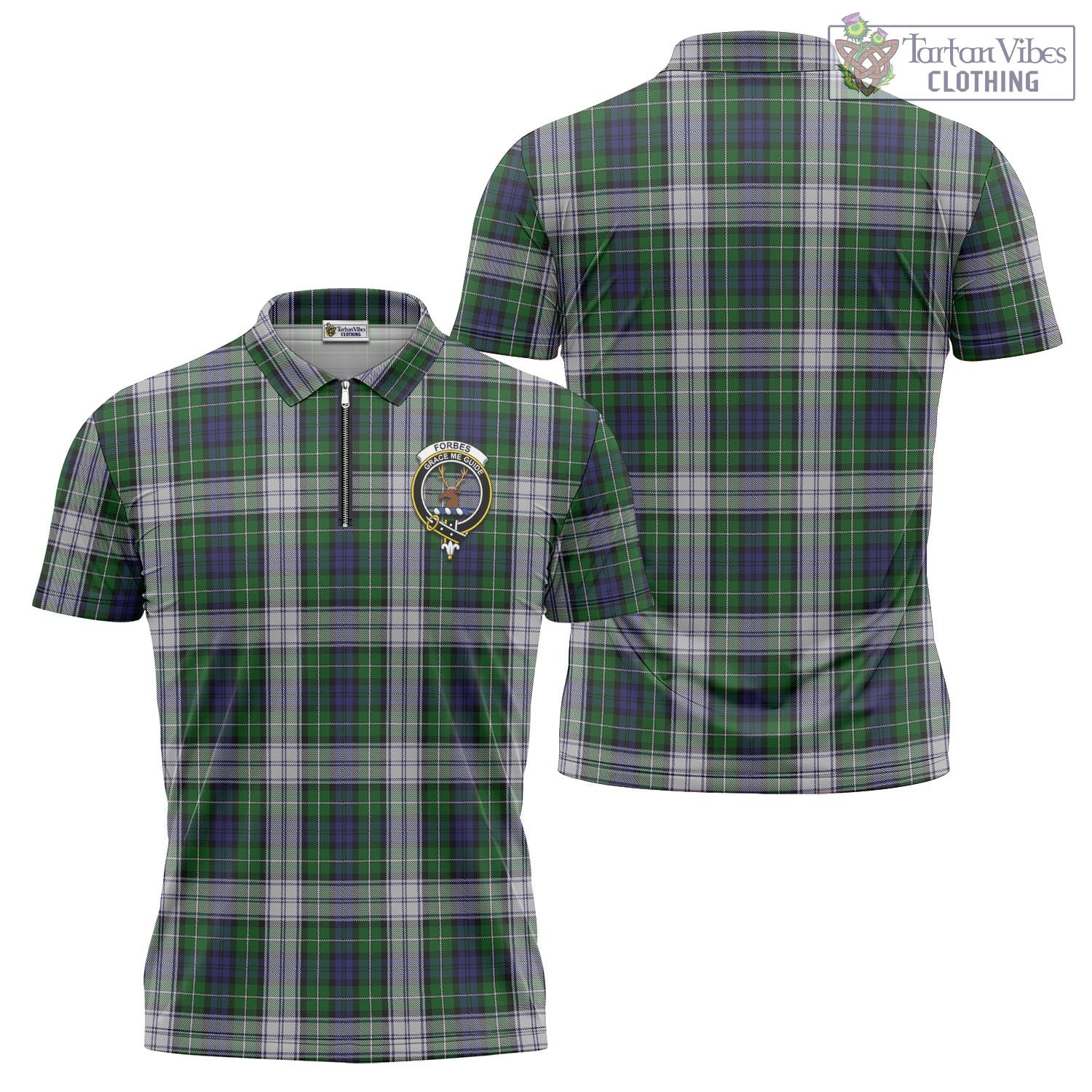 Tartan Vibes Clothing Forbes Dress Tartan Zipper Polo Shirt with Family Crest