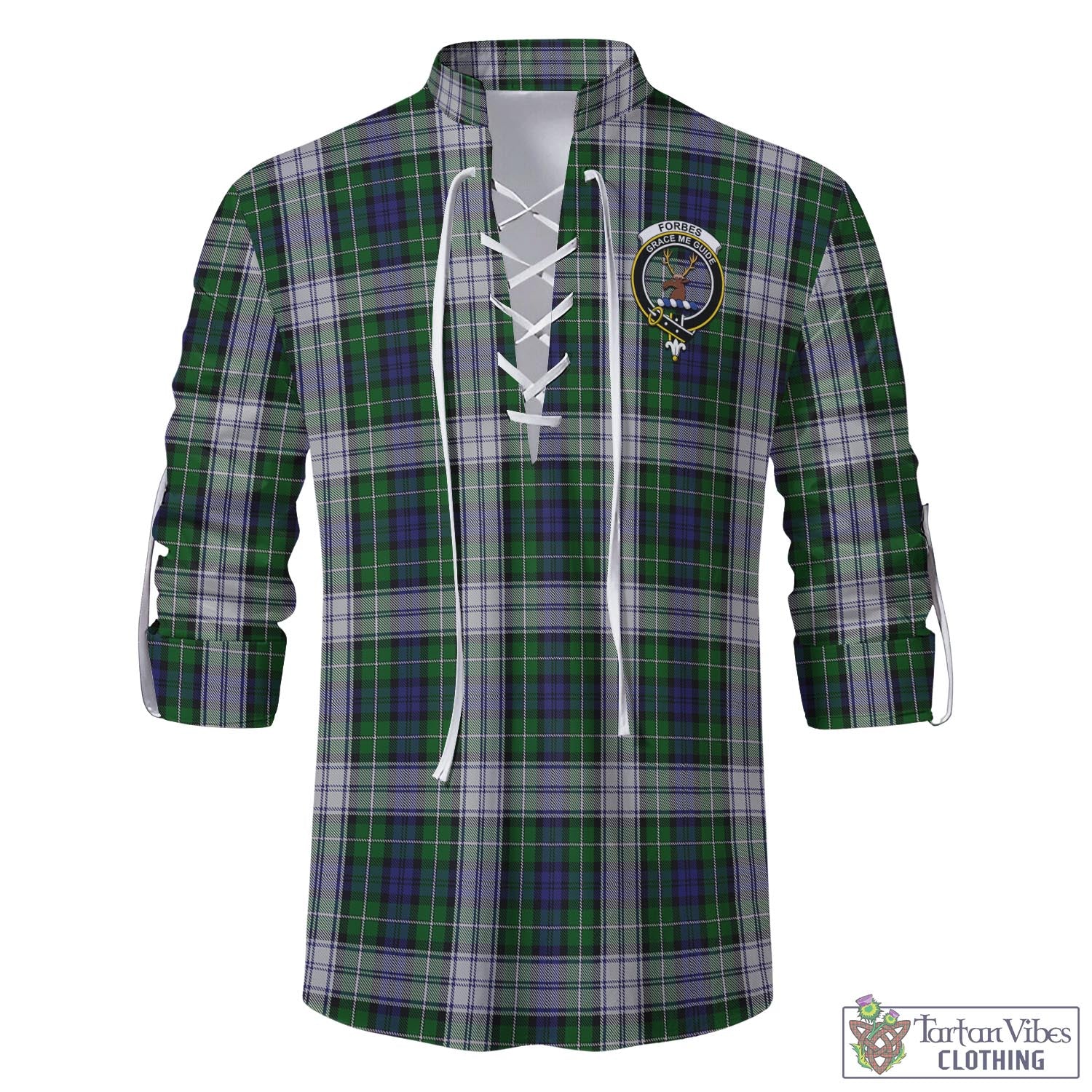 Tartan Vibes Clothing Forbes Dress Tartan Men's Scottish Traditional Jacobite Ghillie Kilt Shirt with Family Crest