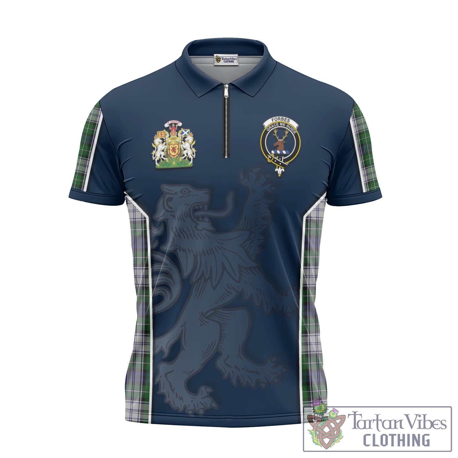 Tartan Vibes Clothing Forbes Dress Tartan Zipper Polo Shirt with Family Crest and Lion Rampant Vibes Sport Style