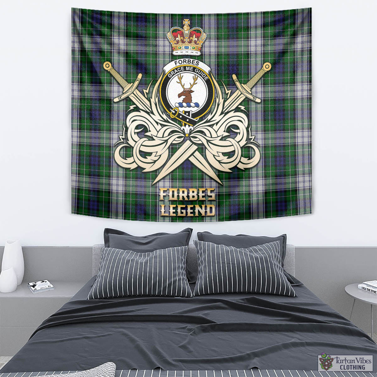 Tartan Vibes Clothing Forbes Dress Tartan Tapestry with Clan Crest and the Golden Sword of Courageous Legacy