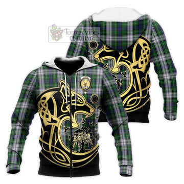 Forbes Dress Tartan Knitted Hoodie with Family Crest Celtic Wolf Style