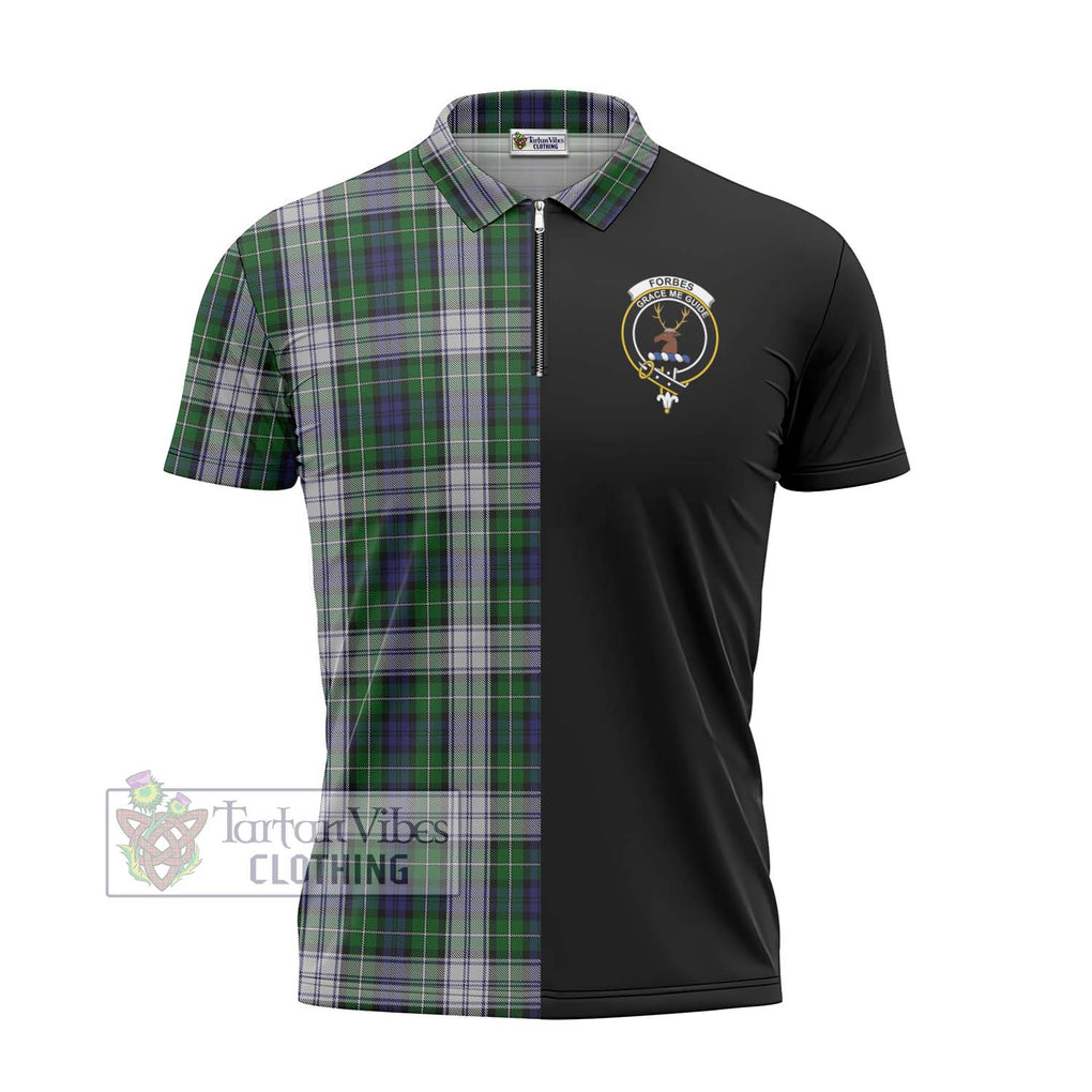 Forbes Dress Tartan Zipper Polo Shirt with Family Crest and Half Of Me Style - Tartanvibesclothing Shop