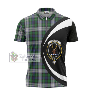 Forbes Dress Tartan Zipper Polo Shirt with Family Crest Circle Style