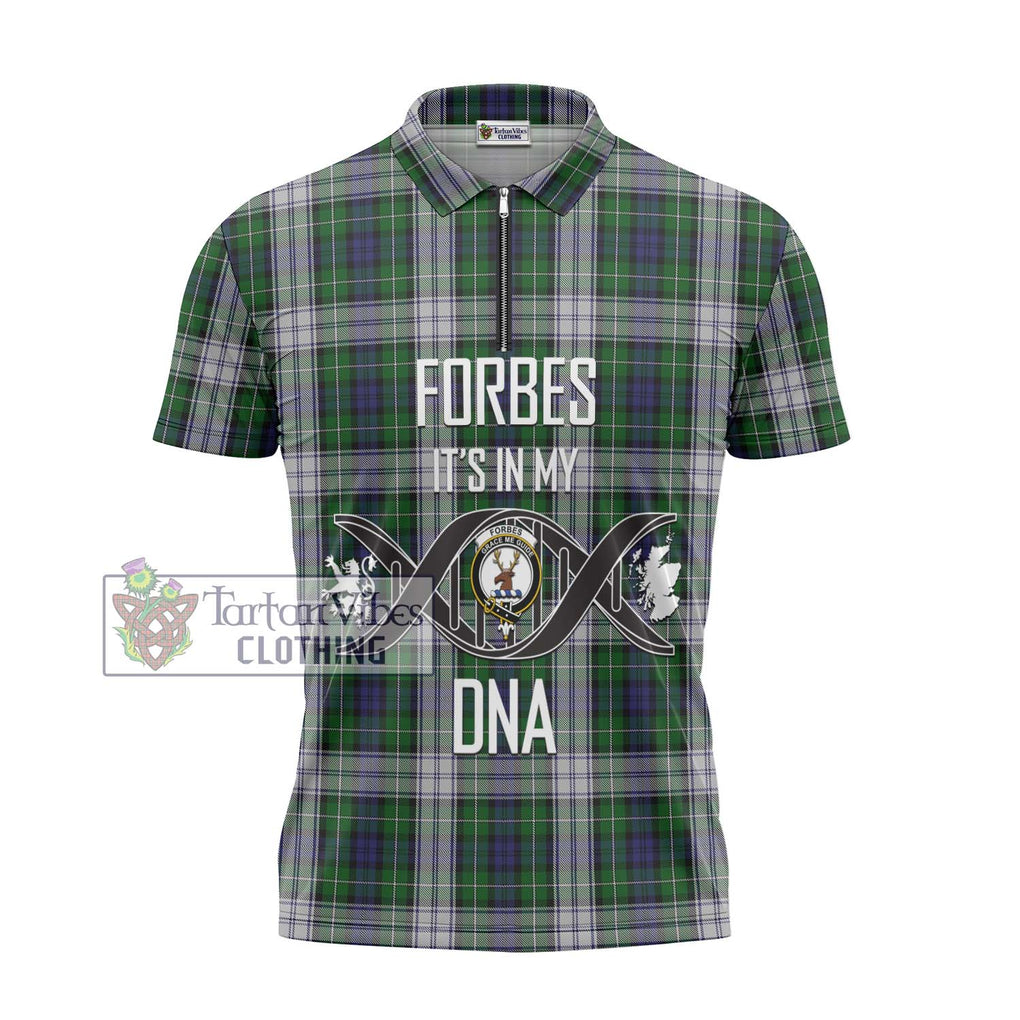 Forbes Dress Tartan Zipper Polo Shirt with Family Crest DNA In Me Style - Tartanvibesclothing Shop