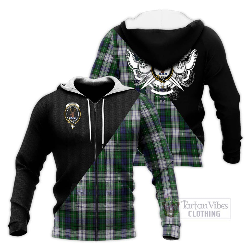 Forbes Dress Tartan Knitted Hoodie with Family Crest and Military Logo Style Unisex Knitted Zip Hoodie - Tartanvibesclothing Shop