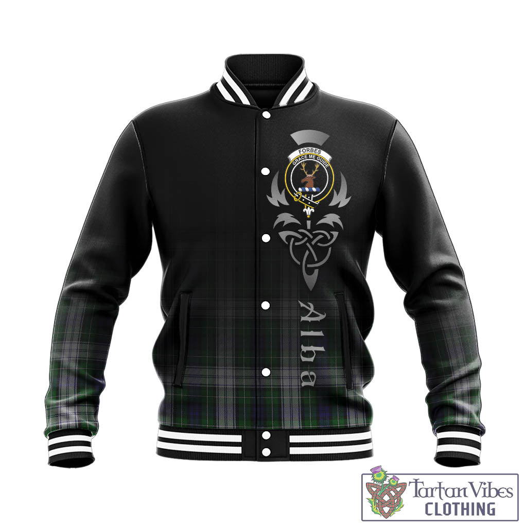 Tartan Vibes Clothing Forbes Dress Tartan Baseball Jacket Featuring Alba Gu Brath Family Crest Celtic Inspired