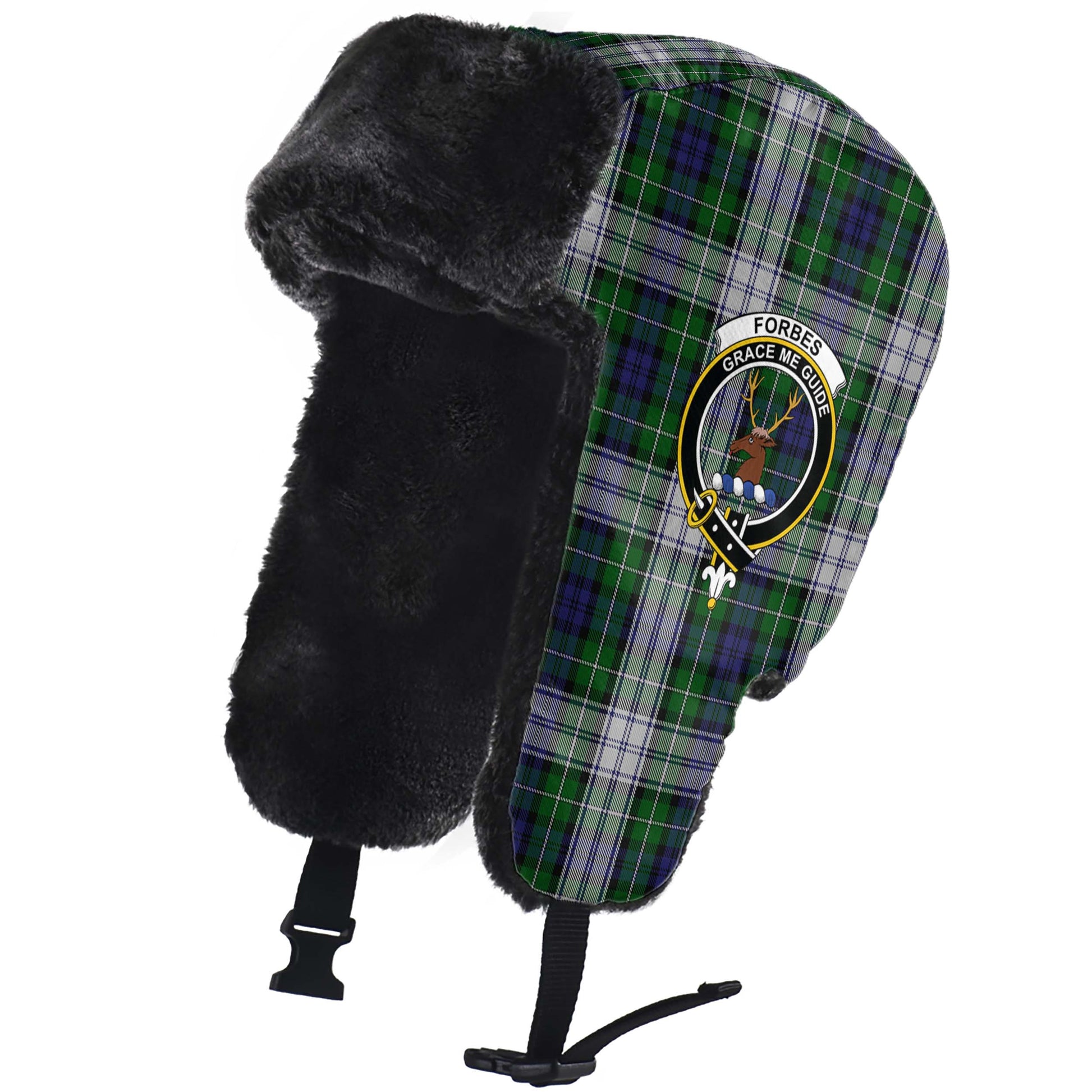 Forbes Dress Tartan Winter Trapper Hat with Family Crest - Tartanvibesclothing