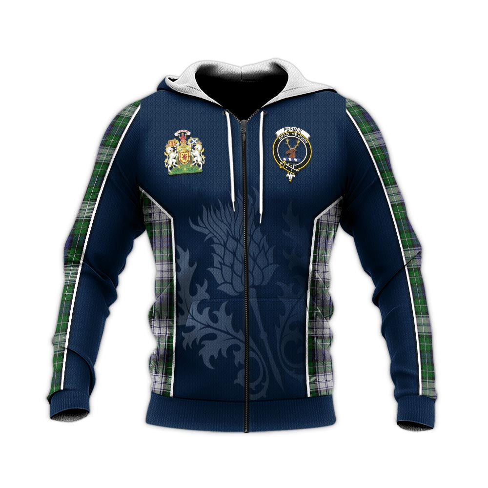 Tartan Vibes Clothing Forbes Dress Tartan Knitted Hoodie with Family Crest and Scottish Thistle Vibes Sport Style