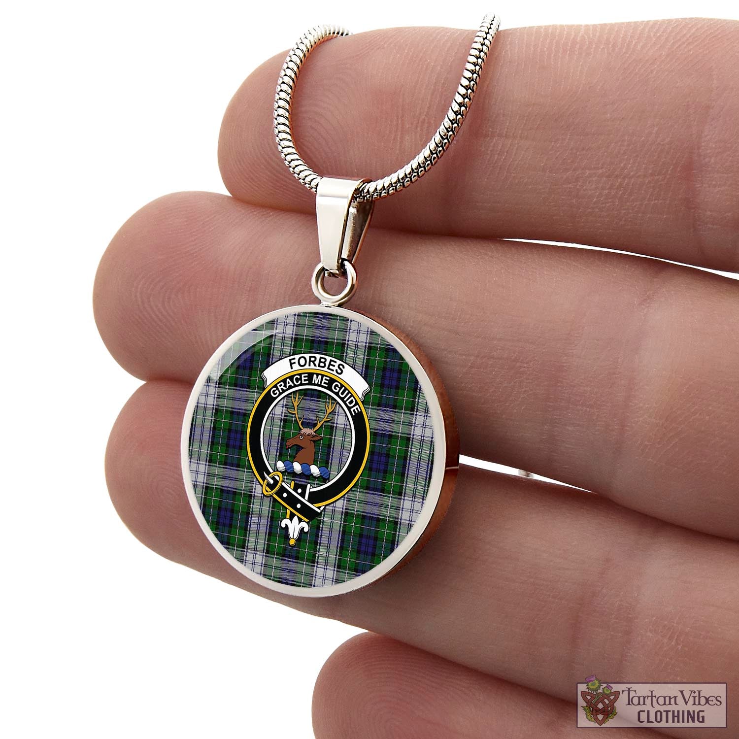 Tartan Vibes Clothing Forbes Dress Tartan Circle Necklace with Family Crest