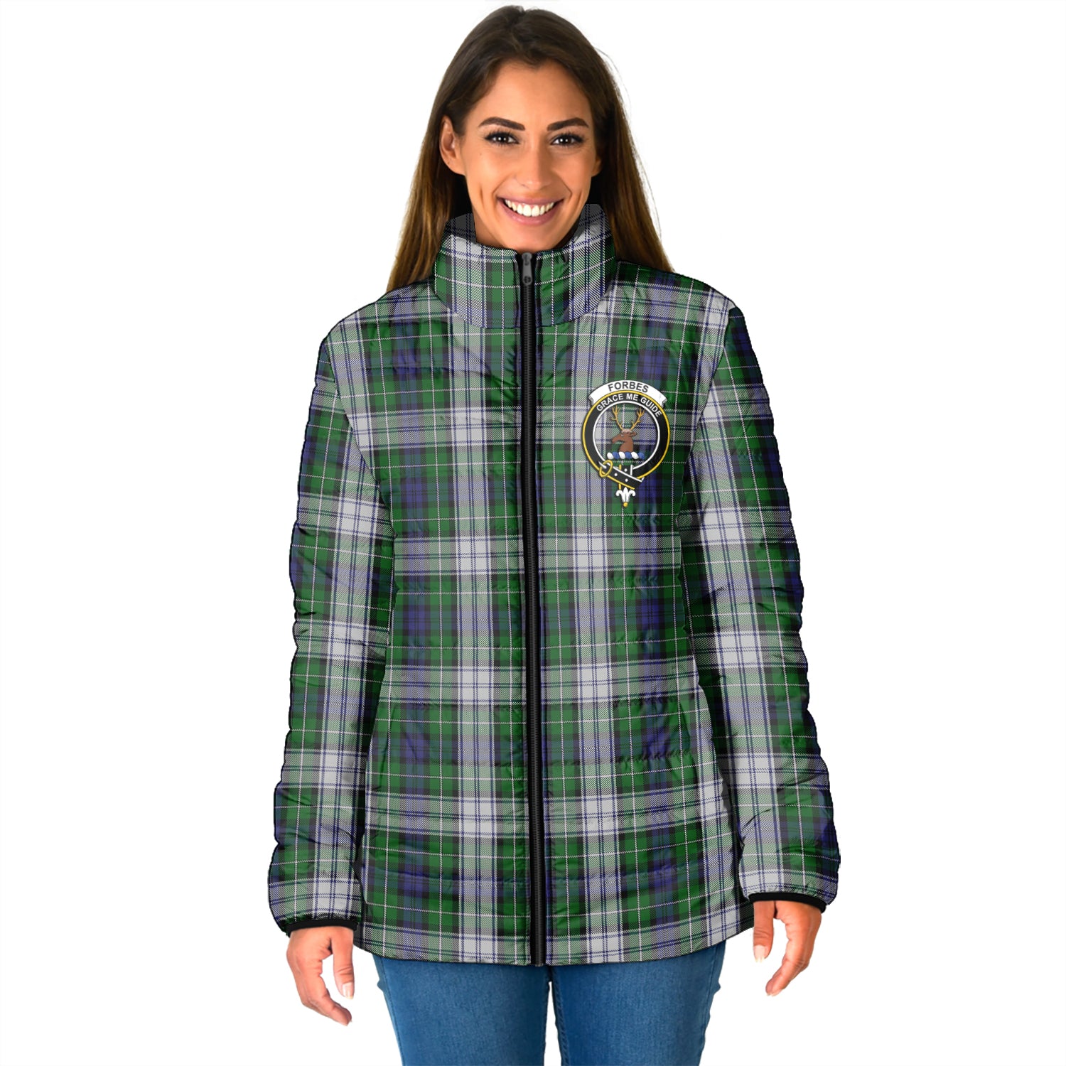 Forbes Dress Tartan Padded Jacket with Family Crest - Tartan Vibes Clothing