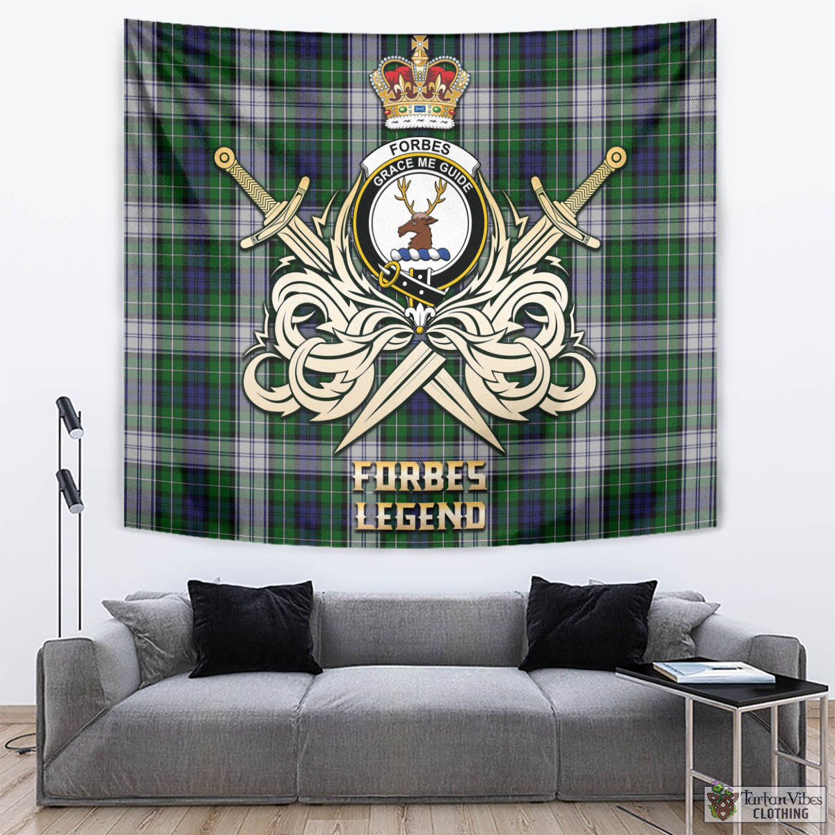 Tartan Vibes Clothing Forbes Dress Tartan Tapestry with Clan Crest and the Golden Sword of Courageous Legacy