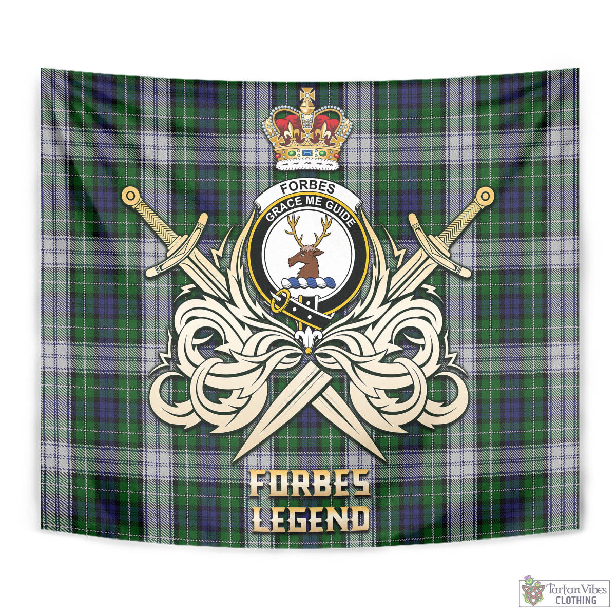 Tartan Vibes Clothing Forbes Dress Tartan Tapestry with Clan Crest and the Golden Sword of Courageous Legacy