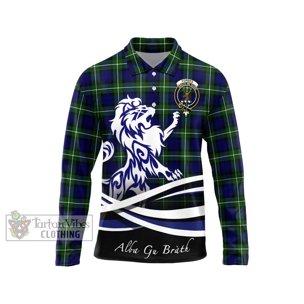 Forbes Modern Tartan Long Sleeve Polo Shirt with Alba Gu Brath Regal Lion Emblem Unisex - Tartanvibesclothing Shop