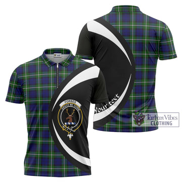 Forbes Modern Tartan Zipper Polo Shirt with Family Crest Circle Style