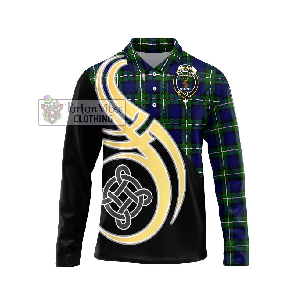 Forbes Modern Tartan Long Sleeve Polo Shirt with Family Crest and Celtic Symbol Style Unisex - Tartan Vibes Clothing