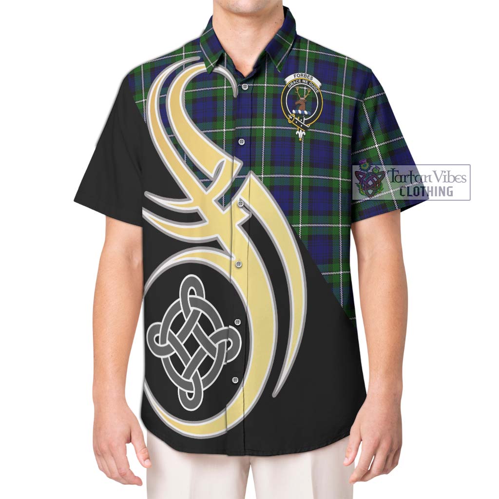 Forbes Modern Tartan Short Sleeve Button Shirt with Family Crest and Celtic Symbol Style Kid - Tartan Vibes Clothing