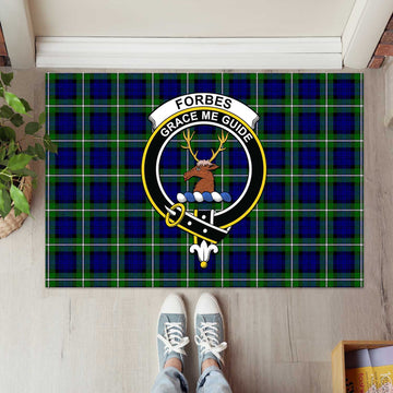 Forbes Modern Tartan Door Mat with Family Crest