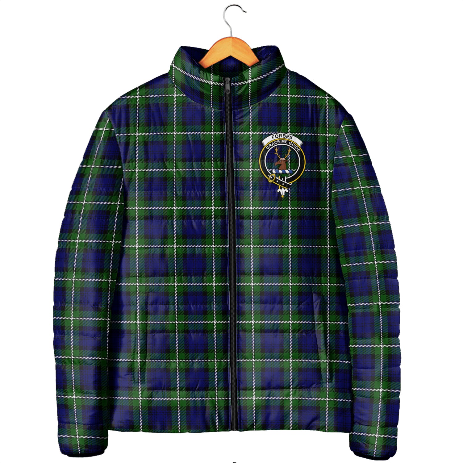 Forbes Modern Tartan Padded Jacket with Family Crest Men's Padded Jacket - Tartan Vibes Clothing