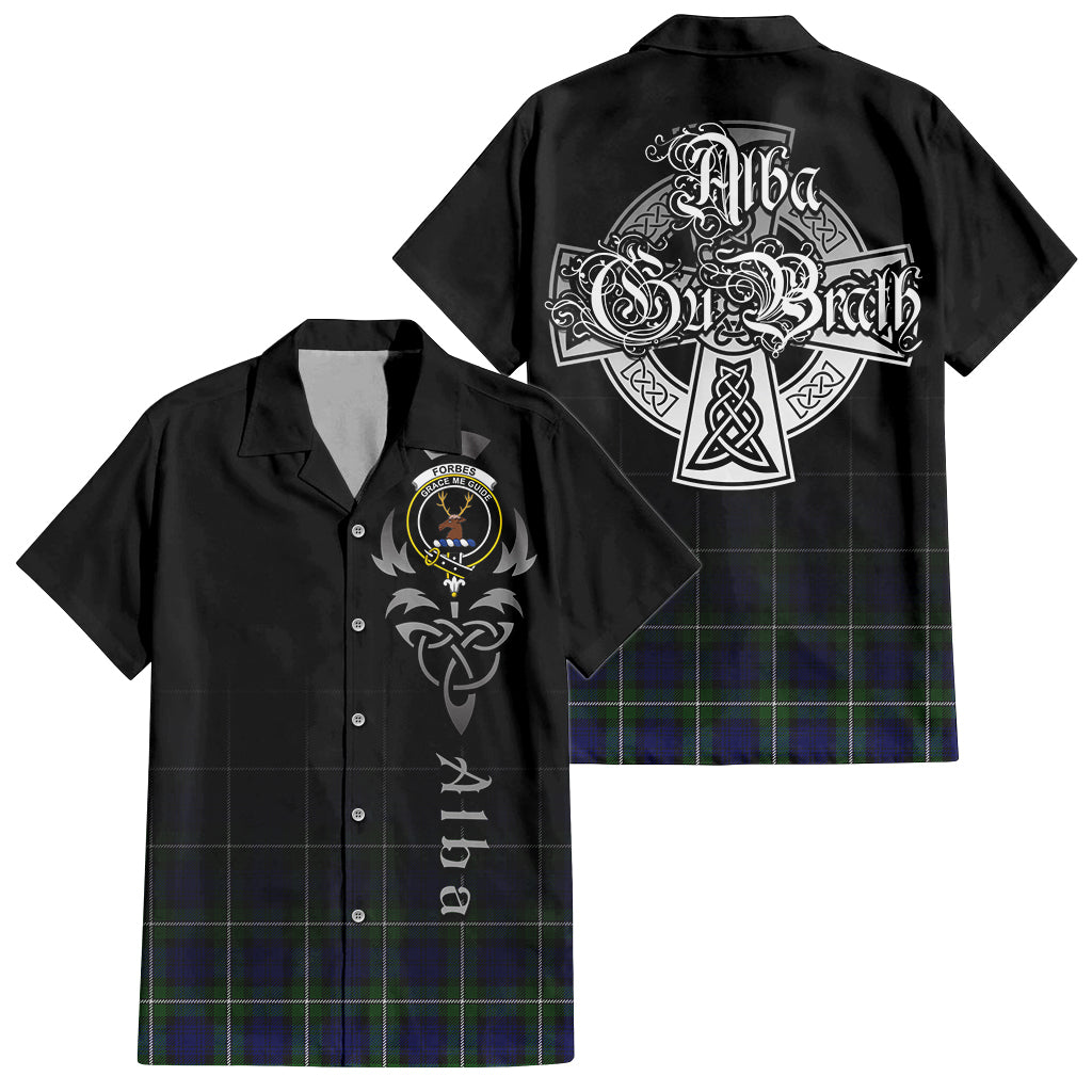 Tartan Vibes Clothing Forbes Modern Tartan Short Sleeve Button Up Featuring Alba Gu Brath Family Crest Celtic Inspired