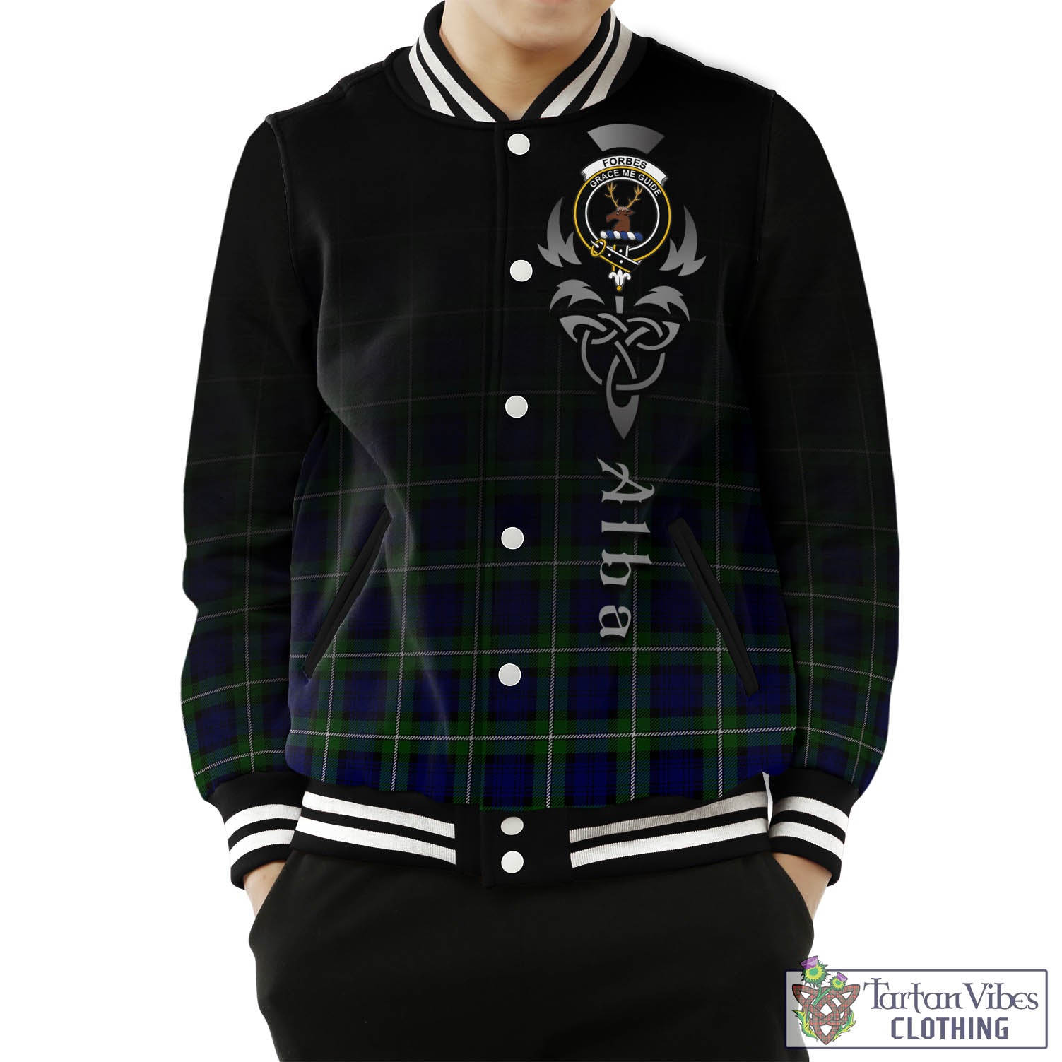 Tartan Vibes Clothing Forbes Modern Tartan Baseball Jacket Featuring Alba Gu Brath Family Crest Celtic Inspired