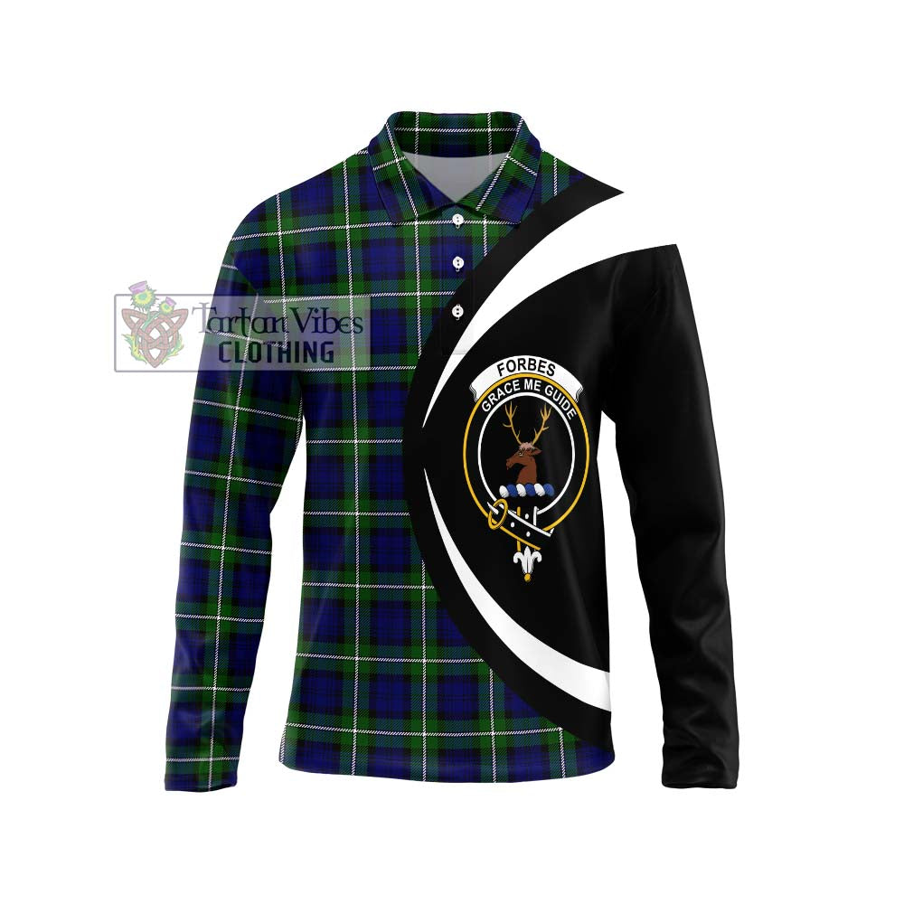 Forbes Modern Tartan Long Sleeve Polo Shirt with Family Crest Circle Style Unisex - Tartan Vibes Clothing