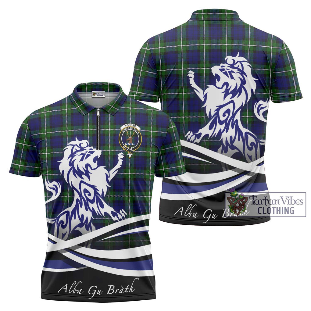 Forbes Modern Tartan Zipper Polo Shirt with Alba Gu Brath Regal Lion Emblem Unisex - Tartanvibesclothing Shop