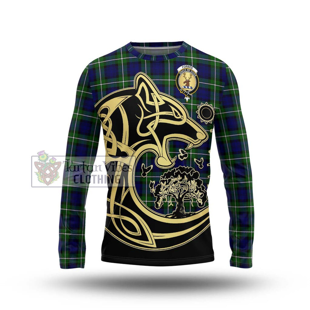 Forbes Modern Tartan Long Sleeve T-Shirt with Family Crest Celtic Wolf Style Unisex - Tartan Vibes Clothing