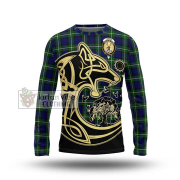 Forbes Modern Tartan Long Sleeve T-Shirt with Family Crest Celtic Wolf Style