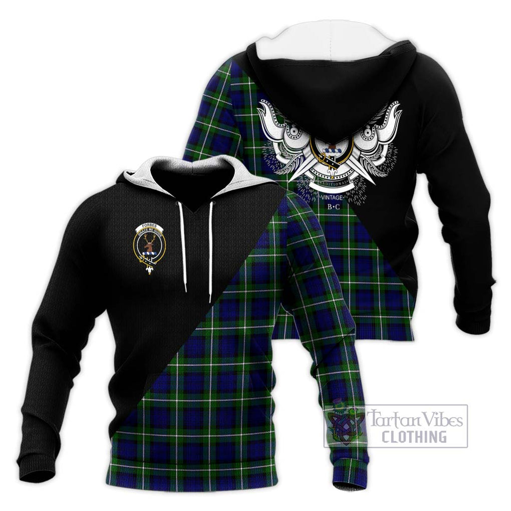 Forbes Modern Tartan Knitted Hoodie with Family Crest and Military Logo Style Unisex Knitted Pullover Hoodie - Tartanvibesclothing Shop