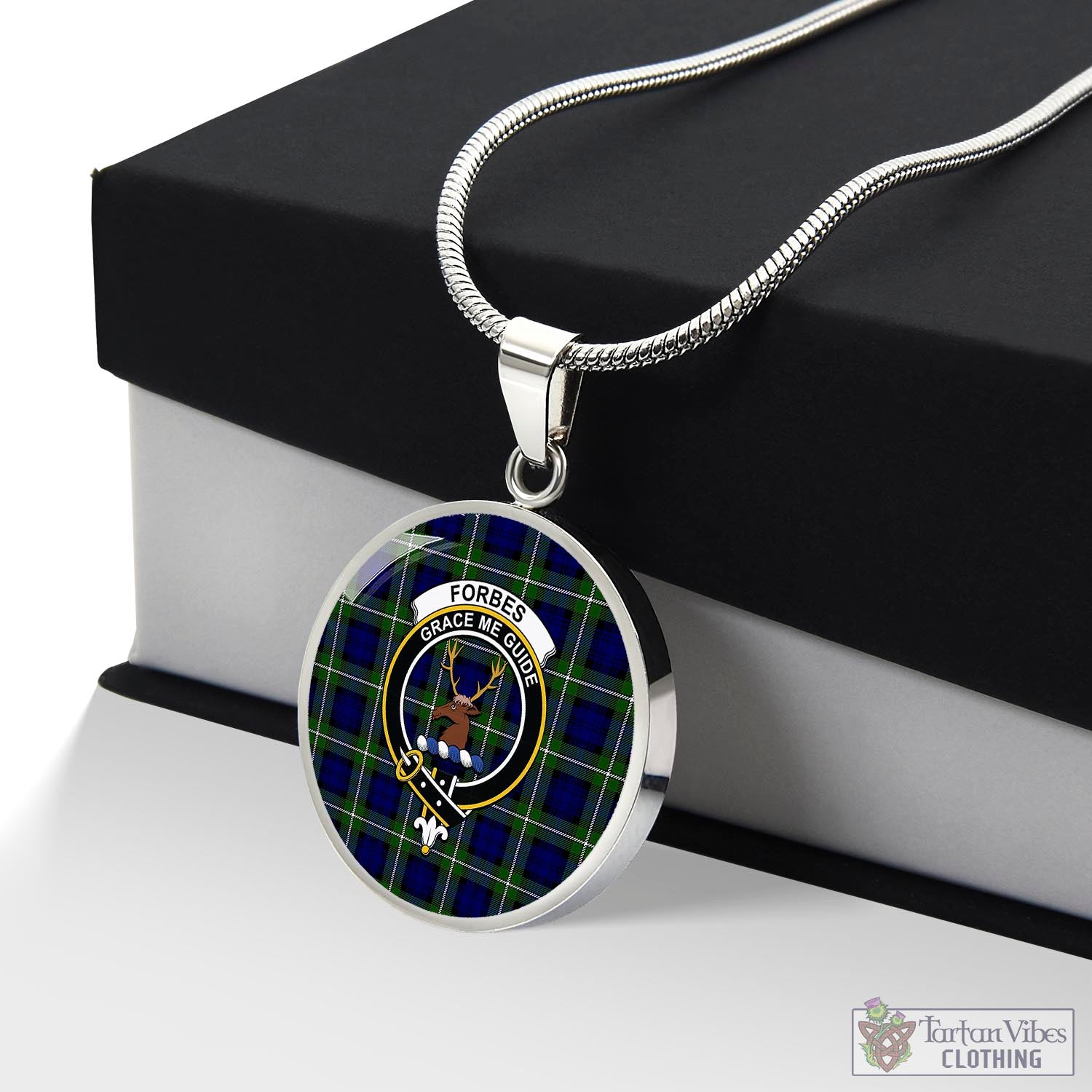 Tartan Vibes Clothing Forbes Modern Tartan Circle Necklace with Family Crest