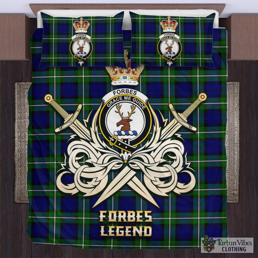 Tartan Vibes Clothing Forbes Modern Tartan Bedding Set with Clan Crest and the Golden Sword of Courageous Legacy