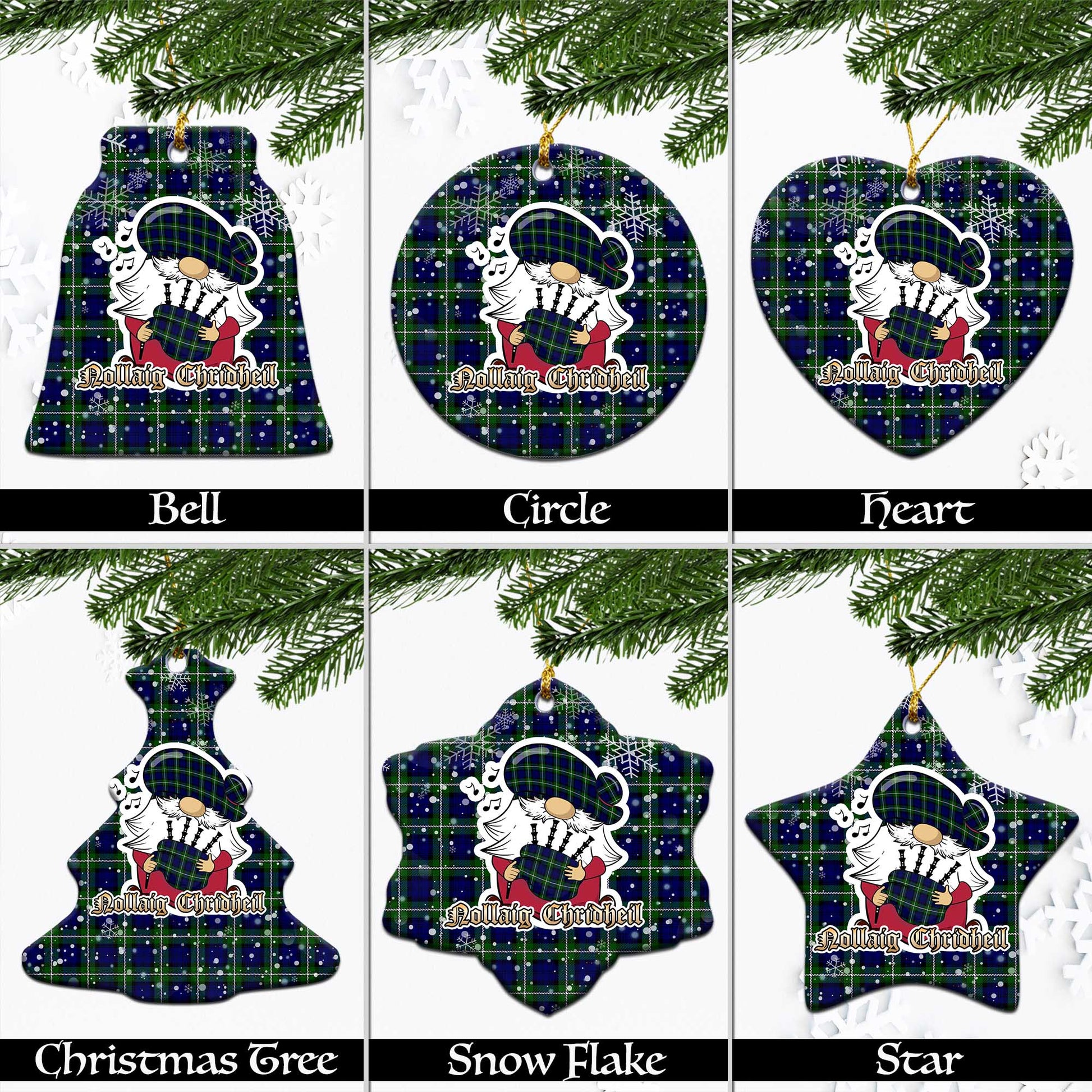 Forbes Modern Tartan Christmas Ornaments with Scottish Gnome Playing Bagpipes Ceramic - Tartanvibesclothing