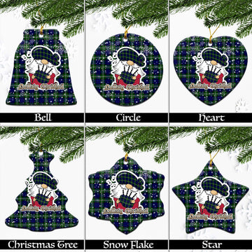 Forbes Modern Tartan Christmas Ceramic Ornaments with Scottish Gnome Playing Bagpipes