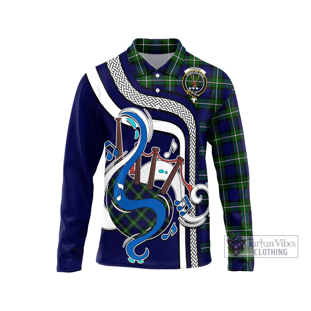 Tartan Vibes Clothing Forbes Modern Tartan Long Sleeve Polo Shirt with Epic Bagpipe Style