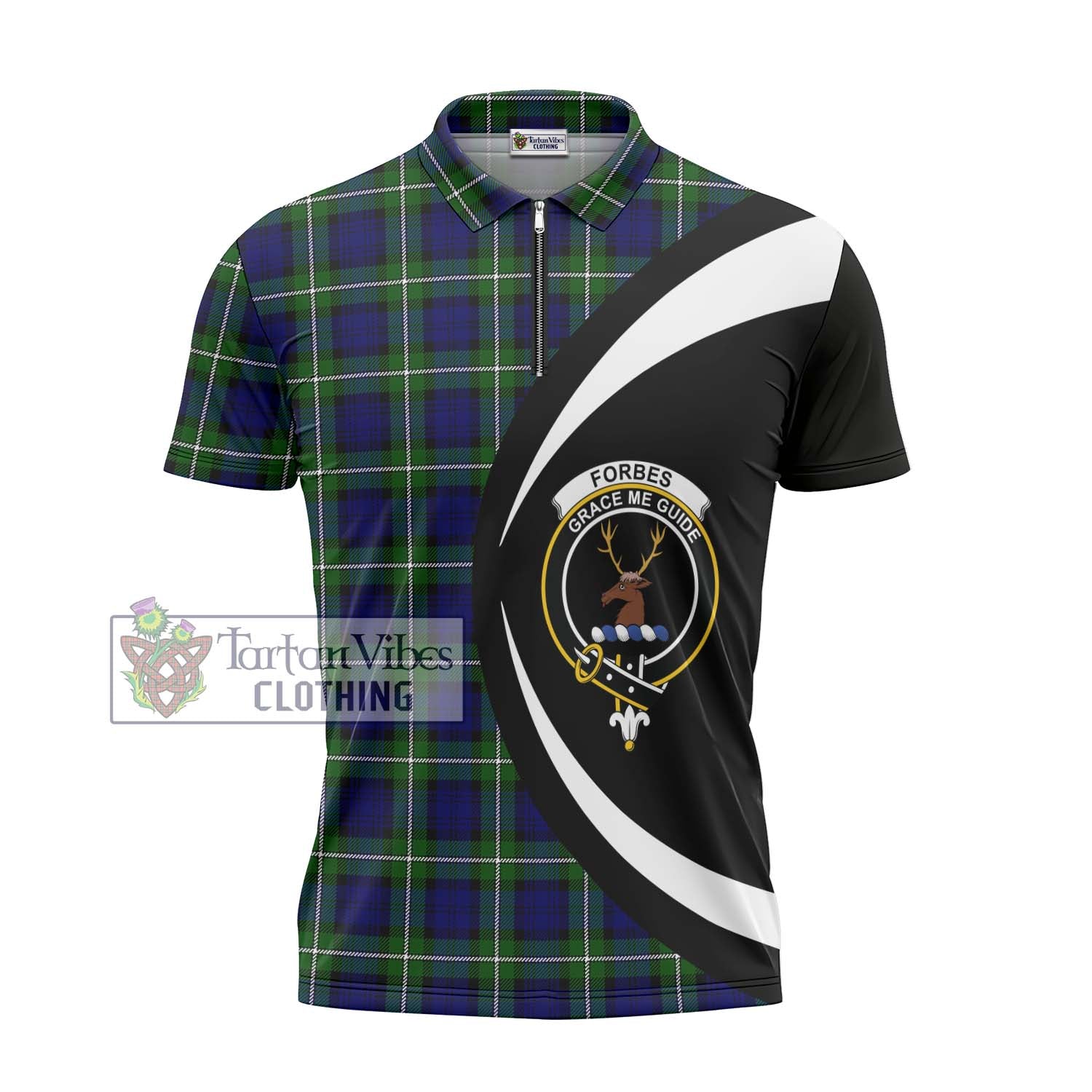 Tartan Vibes Clothing Forbes Modern Tartan Zipper Polo Shirt with Family Crest Circle Style