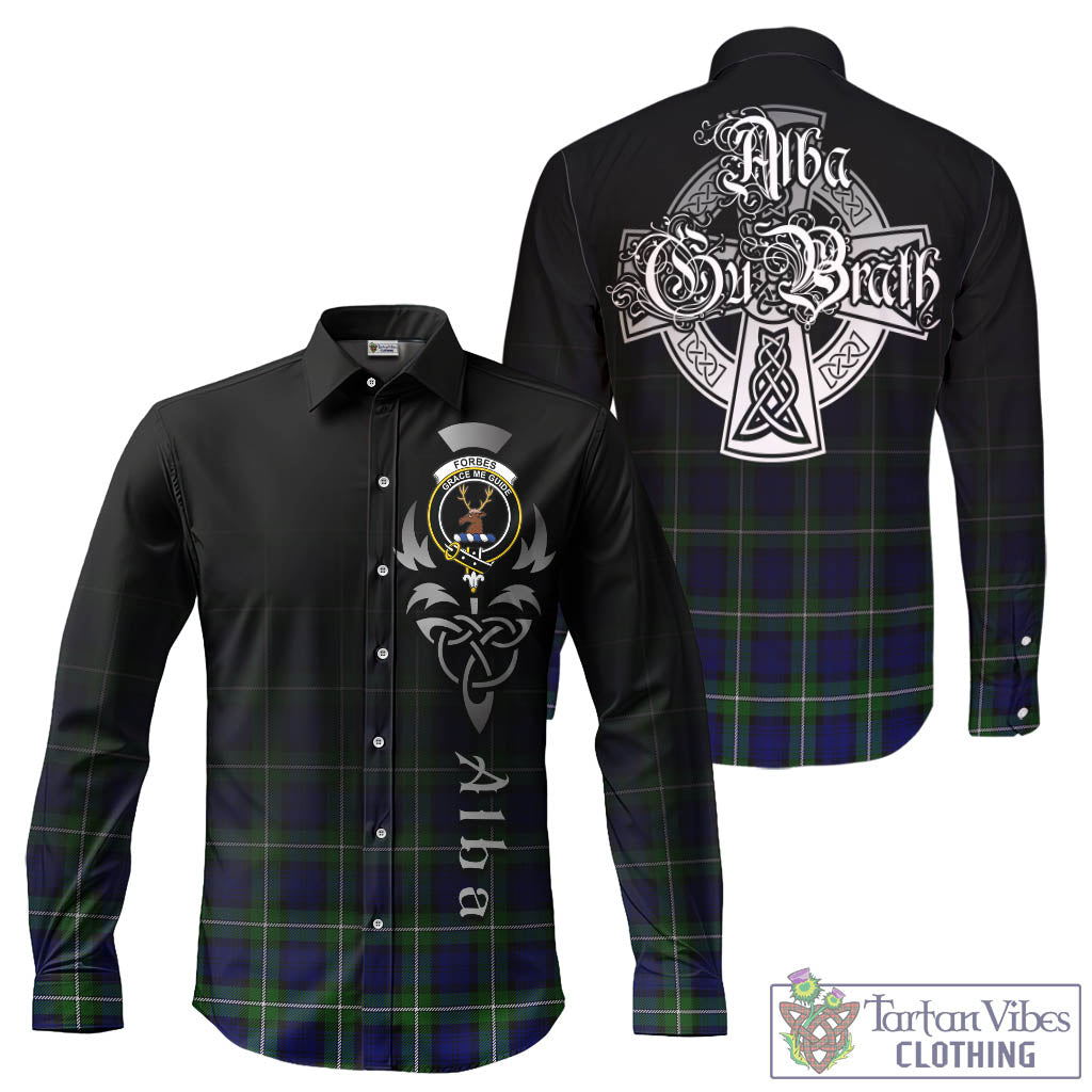 Tartan Vibes Clothing Forbes Modern Tartan Long Sleeve Button Up Featuring Alba Gu Brath Family Crest Celtic Inspired