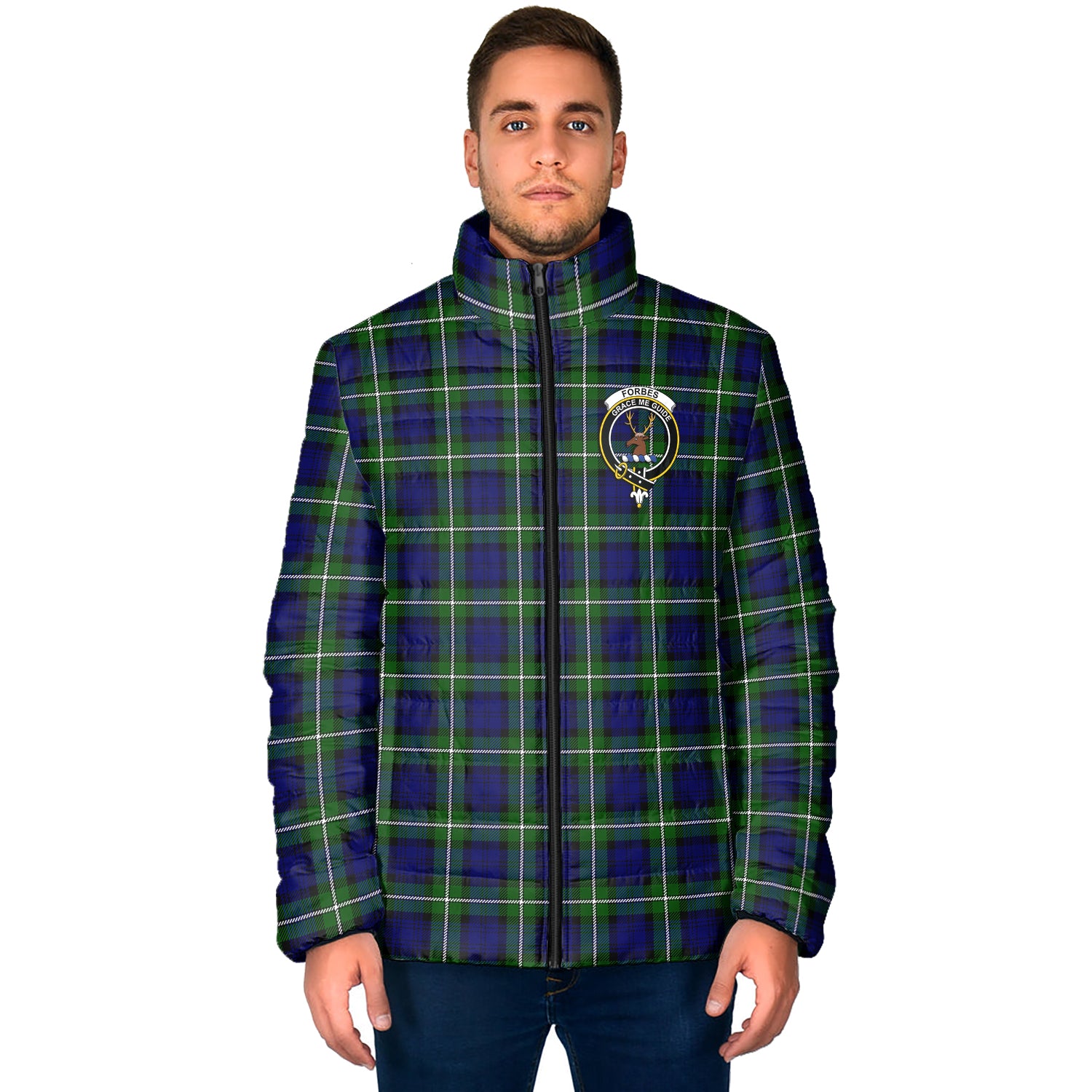 Forbes Modern Tartan Padded Jacket with Family Crest - Tartan Vibes Clothing