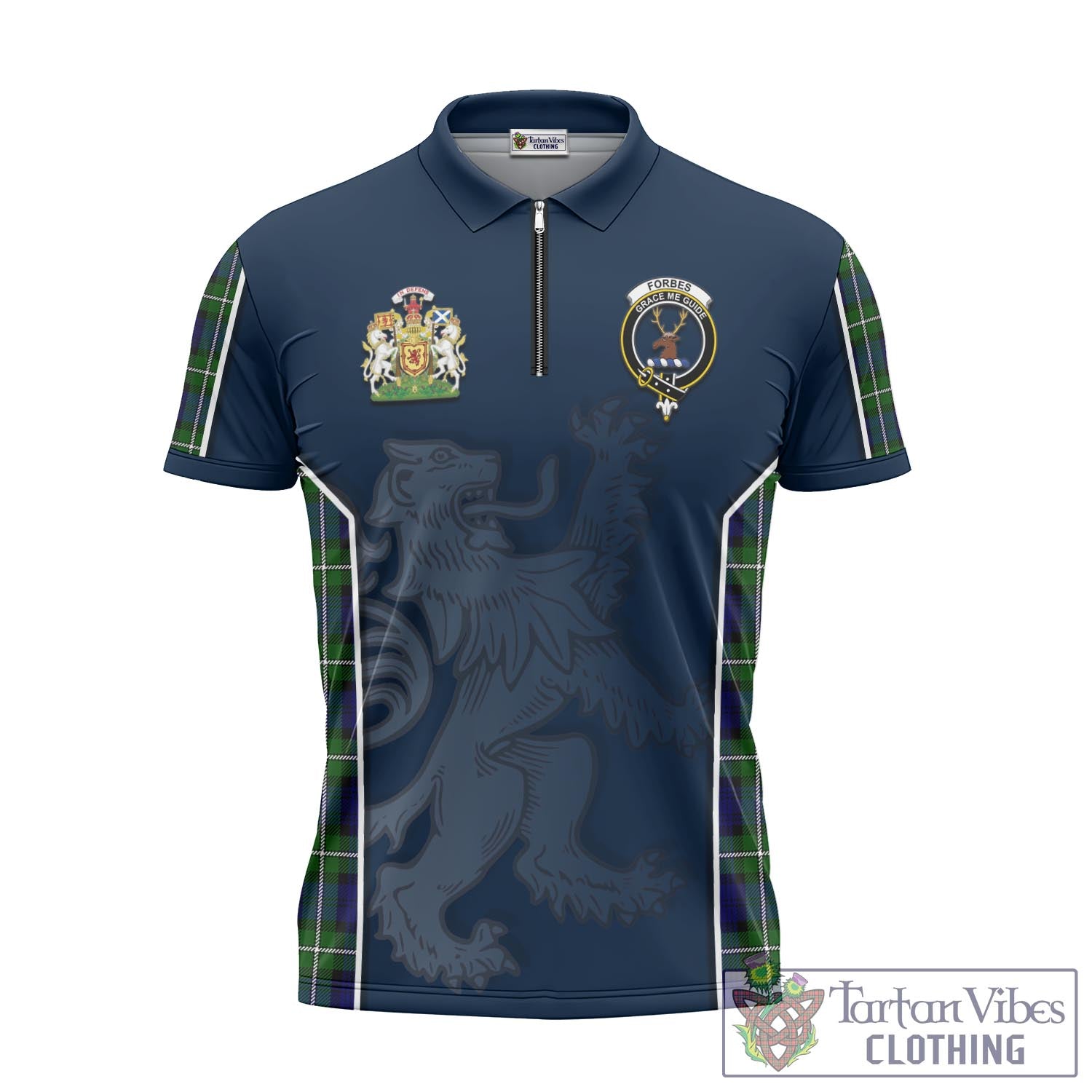 Tartan Vibes Clothing Forbes Modern Tartan Zipper Polo Shirt with Family Crest and Lion Rampant Vibes Sport Style